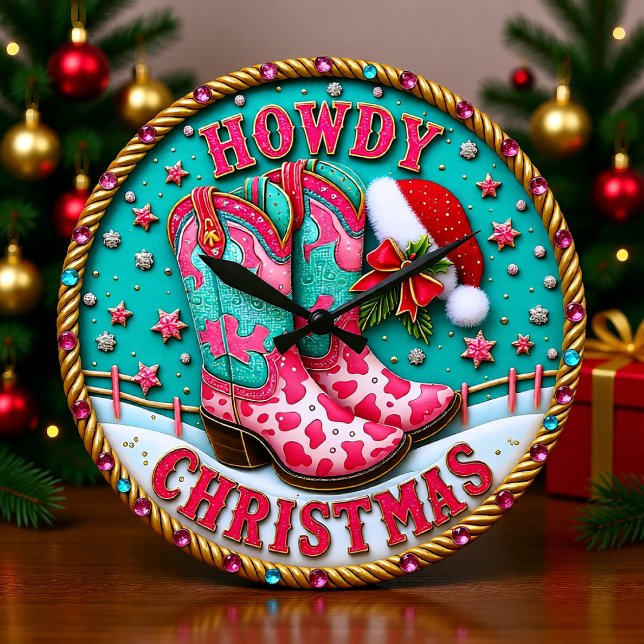 Grande Horloge Ronde Howdy Christmas Cowgirl (Créateur téléchargé)