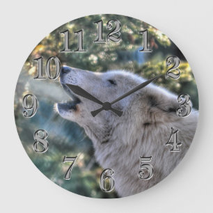 Grande Horloge Ronde Howling Arctic Grey Wolf Portrait