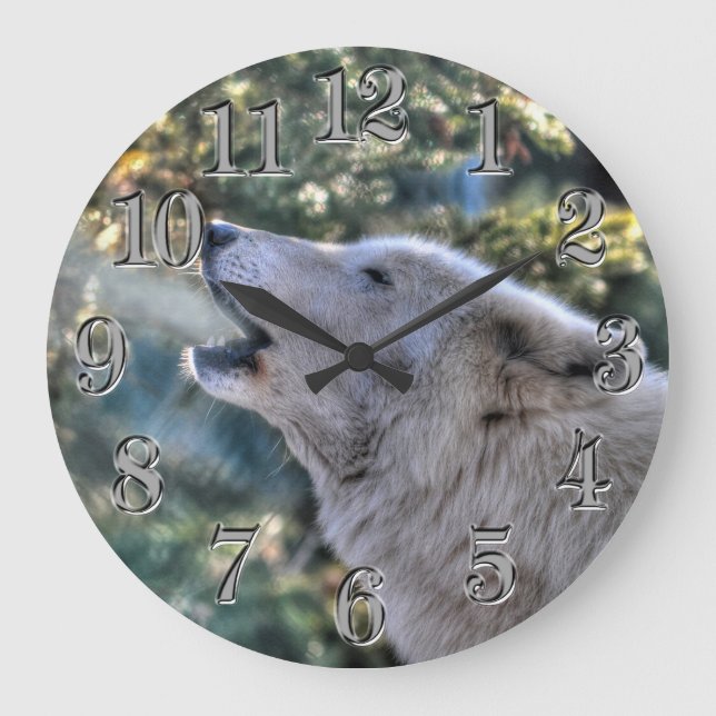 Grande Horloge Ronde Howling Arctic Grey Wolf Portrait (Recto)
