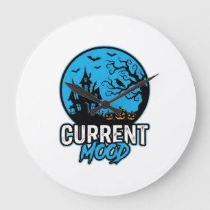 Grande Horloge Ronde Humeur actuelle Halloween Gravure Vintage Vecteur_