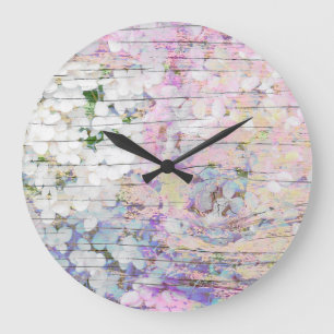 Grande Horloge Ronde Hydrangea Floral Vintage Chic Pink Country