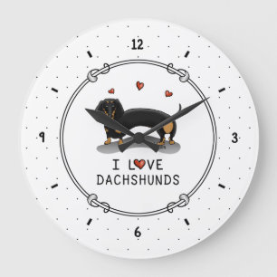 Grande Horloge Ronde I Love Dachshunds Dachsies (noir et bronze) mignon