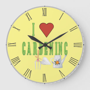Grande Horloge Ronde I Love Gardening Texte illustré