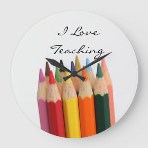 Grande Horloge Ronde "I love teaching" Acrylic Wall Clock