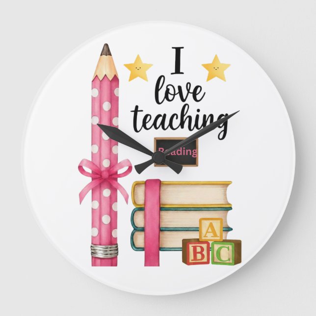 Grande Horloge Ronde I love teaching reading teacher clock (Recto)