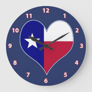 Grande Horloge Ronde I Love Texas Flag Heart
