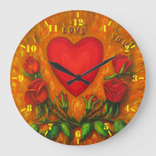 Grande Horloge Ronde I Love You - coeur et roses