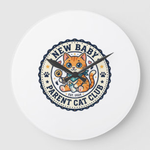 Grande Horloge Ronde Idée cadeau nouveau bébé parent chat chat maman - 