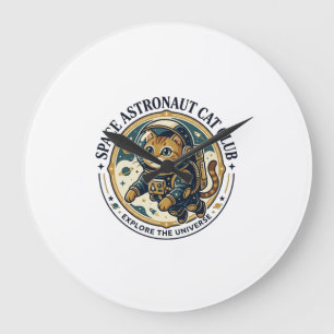 Grande Horloge Ronde Idée cadeau papa chat astronaute spatial - Astrona
