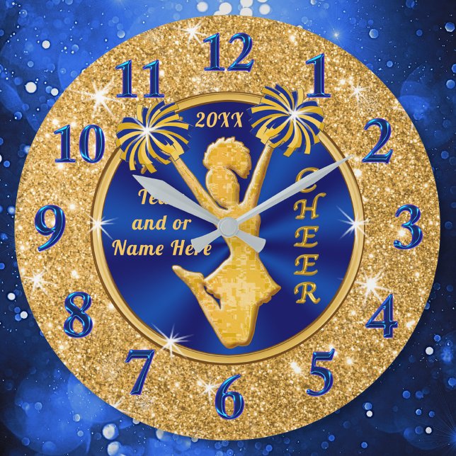 Grande Horloge Ronde Idées Cadeaux Cadeaux Cadeaux Cadres Cadres Person (Senior cheer gift ideas. Cheerleader bedroom decor. Cheerleader Clock. Cheer squad gift ideas. Blue)