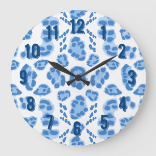 Grande Horloge Ronde Ikat léopard en porcelaine bleue