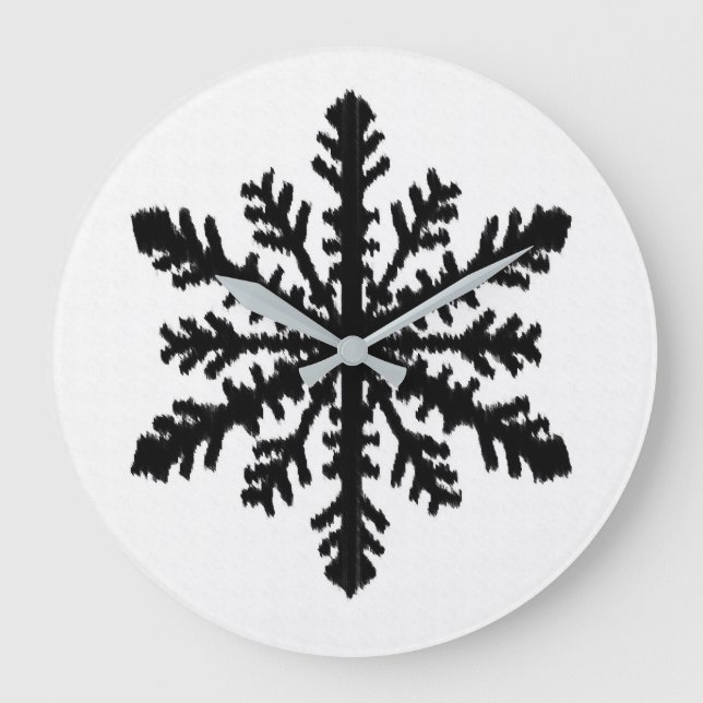 Grande Horloge Ronde Ikat Snowflake - Blanc et noir (Recto)