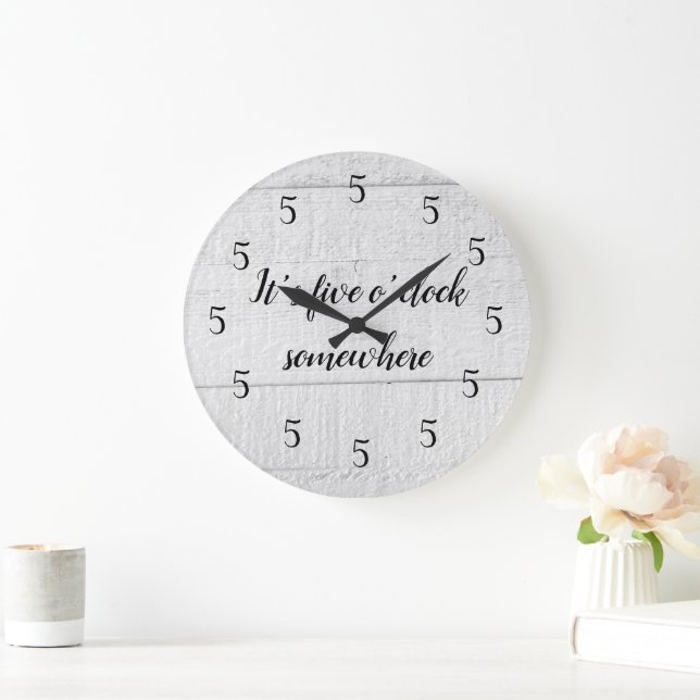 Grande Horloge Ronde Il est 5 heures quelque part Shiplap Rustic (Maison)