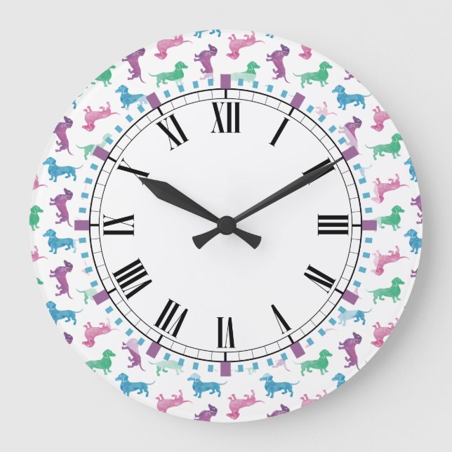 Grande Horloge Ronde Il pleut des Dachshunds mignons temps Doxie (Recto)