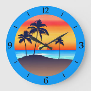 Grande Horloge Ronde Île tropicale au coucher du soleil avec palmiers