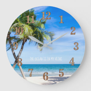 Grande Horloge Ronde Île tropicale Palmiers Océan Caraibes Décor