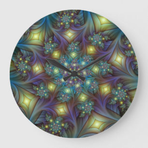 Grande Horloge Ronde Illuminé Abstrait brillant Turquoise violet Fracta