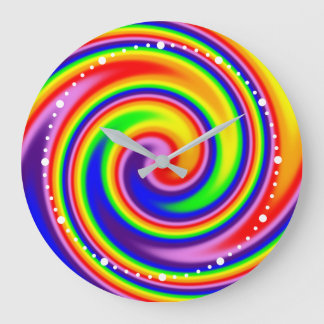 Grande Horloge Ronde Illusion colorée de spirale arc-en-ciel sans nombr