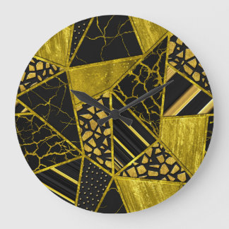 Grande Horloge Ronde Illusion de texture du triangle noir or