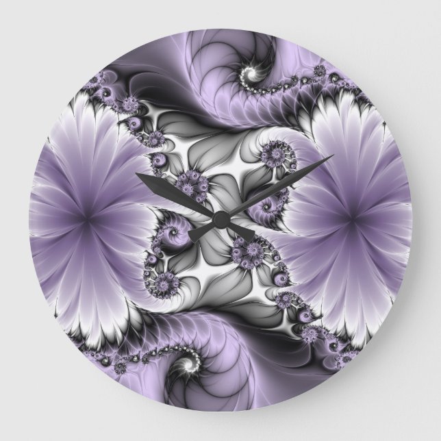 Grande Horloge Ronde Illusion Lilac Abstrait Floral Fractal Art Imagina (Recto)