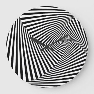 Grande Horloge Ronde Illusion optique : Abstraite géométrique rayée.