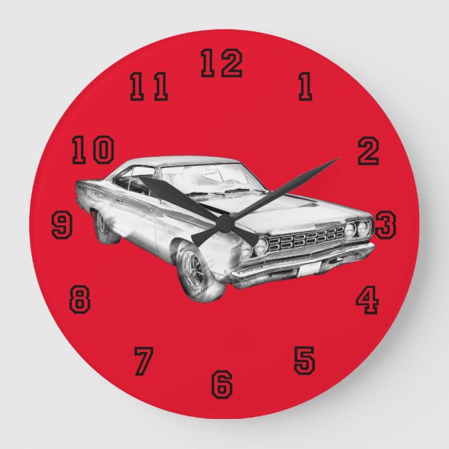 Grande Horloge Ronde Illustration 1968 de voiture de muscle de (Recto)
