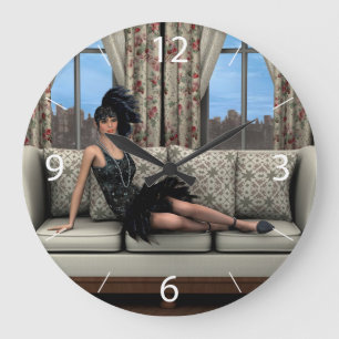 Grande Horloge Ronde Illustration d'art de mode de flapper des années 2