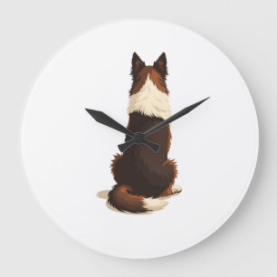 Grande Horloge Ronde Illustration de Border Collie vintage vu de derriè