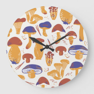 Grande Horloge Ronde Illustration de champignons comestibles vintages