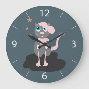 Grande Horloge Ronde Illustration de chat pour enfants, chaton de dessi