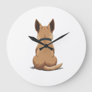 Grande Horloge Ronde Illustration de chien vintage vue arrière avec gra