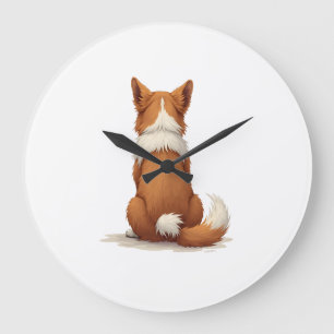 Grande Horloge Ronde Illustration de chien vue de dos vintage sur fond 