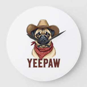 Grande Horloge Ronde Illustration de chien western YeePaw Pug cowboy vi
