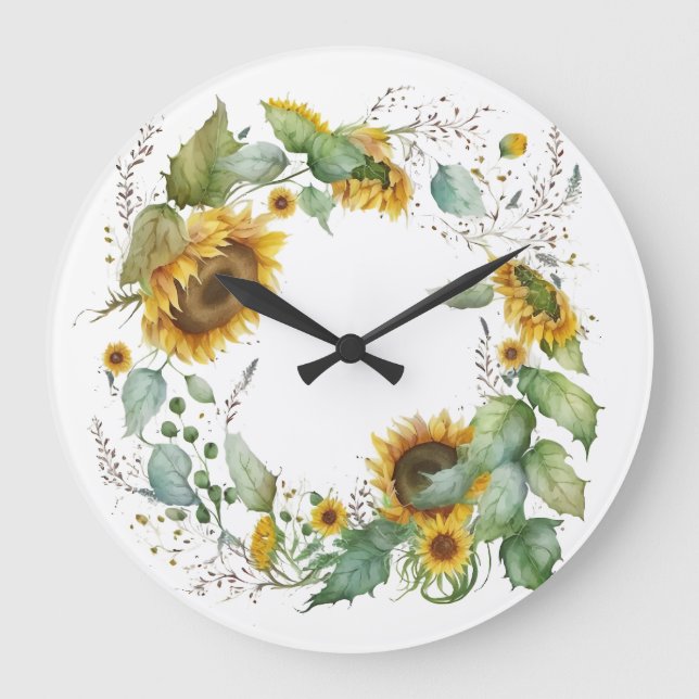 Grande Horloge Ronde Illustration de couronne de tournesol magnifique (Recto)