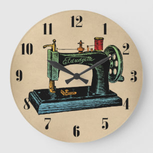 Grande Horloge Ronde Illustration de cru de machine à coudre