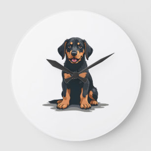 Grande Horloge Ronde Illustration de dos de chien noir et bronzé vintag