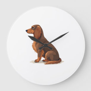 Grande Horloge Ronde Illustration de dos de teckel vintage à longs poil