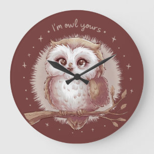 Grande Horloge Ronde Illustration de hibou mignonne Cottagecore fantais