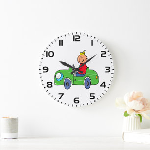 Grande Horloge Ronde Illustration de la voiture verte pour enfants