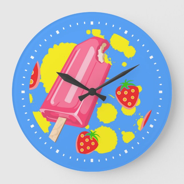 Grande Horloge Ronde Illustration de l'amusant poisson rose et des frai (Recto)