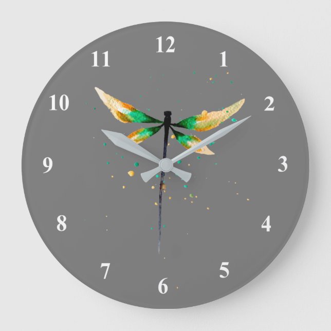 Grande Horloge Ronde Illustration de l'aquarelle mignonne du libellule (Recto)
