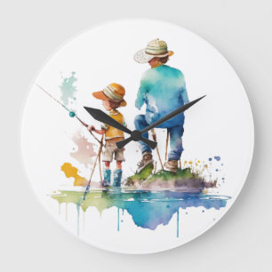 Grande Horloge Ronde Illustration de l'aquarelle Père et Fils Ai Art