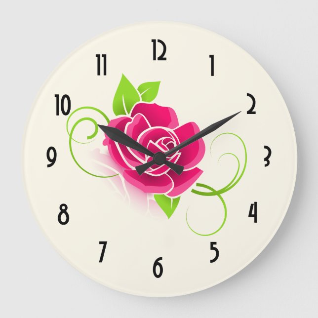 Grande Horloge Ronde Illustration de rose de rose (Recto)