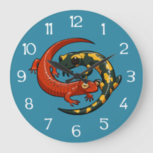 Grande Horloge Ronde Illustration de salamandre rouge et salamandre de 