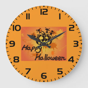 Grande Horloge Ronde Illustration de silhouette de citrouille joyeux Ha