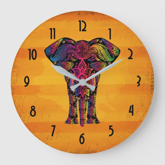 Grande Horloge Ronde Illustration d'éléphant fantaisie - Motif décorati (Recto)