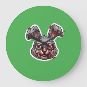 Grande Horloge Ronde Illustration d'Halloween de lapin zombie sanglant