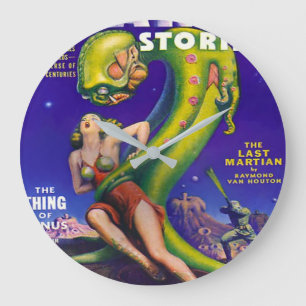 GRANDE HORLOGE RONDE ILLUSTRATION DU RÉTRO SCI FI PULP DES ANNÉES 194