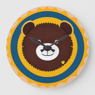 Grande Horloge Ronde Illustration d'un ours mignon avec des couleurs vi