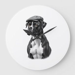 Grande Horloge Ronde Illustration graphique monochrome de Boxer vintage